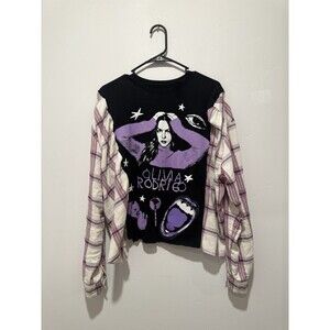 Reworked Upcycle Grunge Oversize Crop Olivia Rodrigo Flannel Sweater M/L